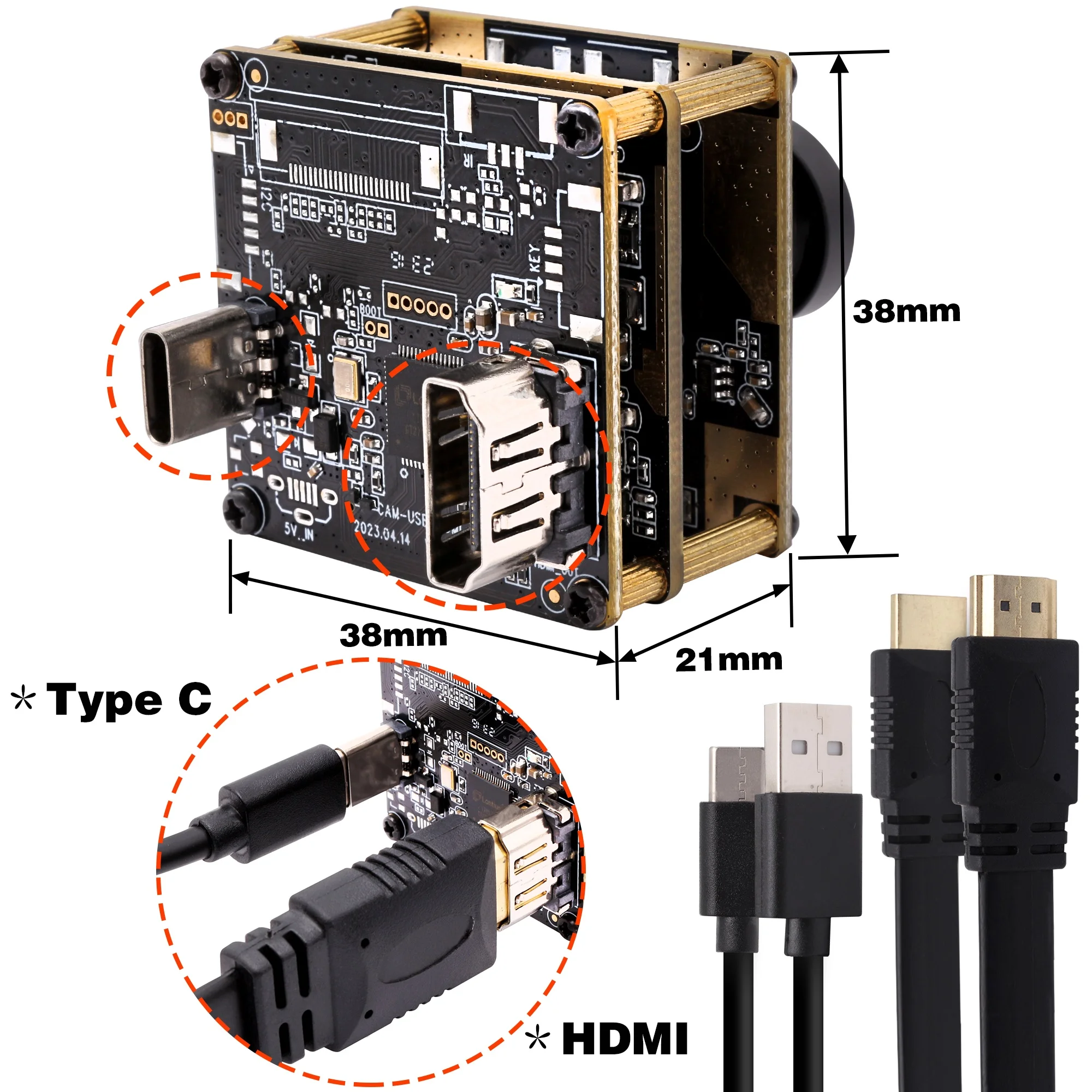 ELP 4K 2160P HDMI USB Camera Module 100degree Wide Angle No Distortion Webcam IMX415 Sensor H.265/H.264 for Safety Monitoring