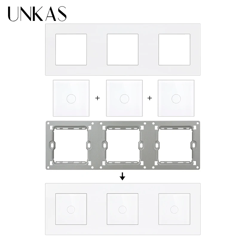 UNKAS Plastic Panel Tuya Wifi Single Fire Line White Glass Light Switch EU Socket DIY Free Combination PC Smart Home Outlet