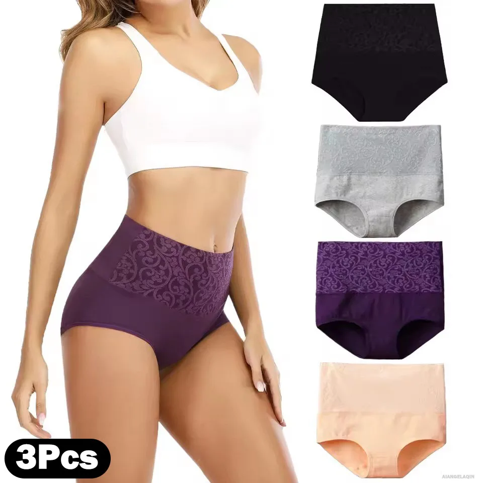 3Pcs Women's Panties Cotton Plus Size Underwear High Waist Abdominal Briefs Female Postpartum Recovery Lingeries Sexy L-XXXXXL