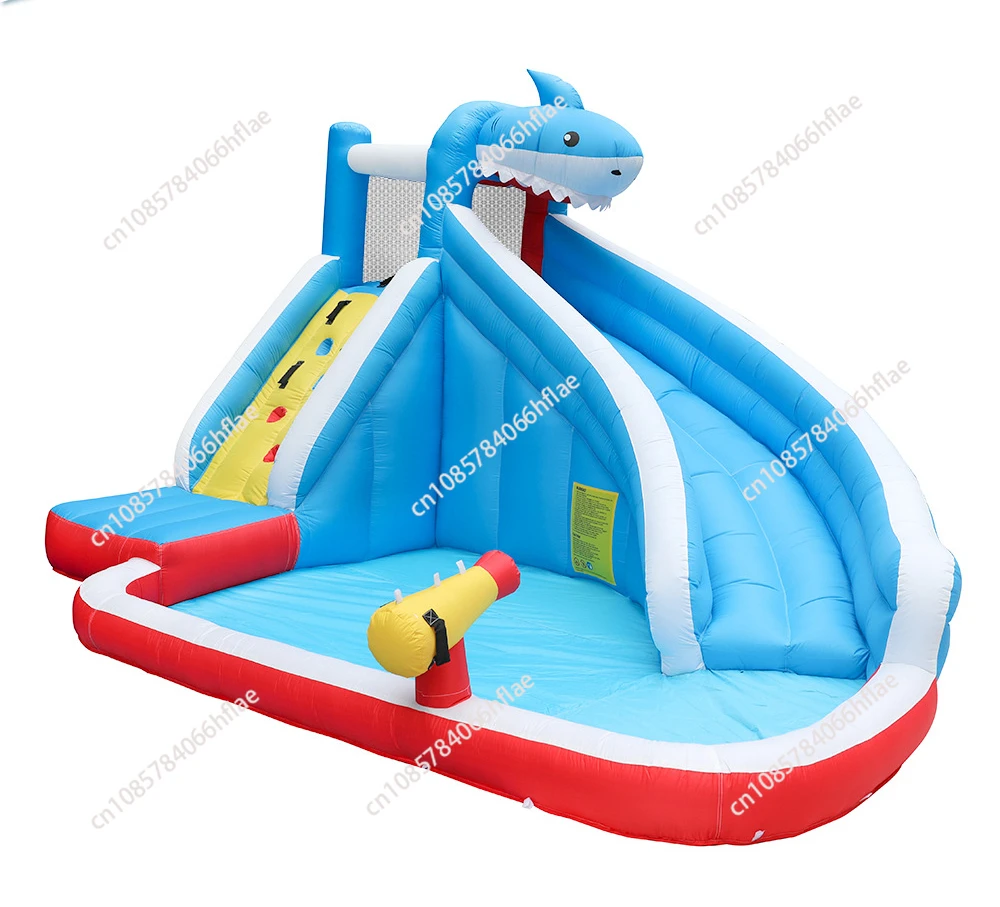 

Inflatable Water Slide, Shark Themed Waterslide Park for Kids Backyard Outdoor Fun w/Long Slide, Climbing