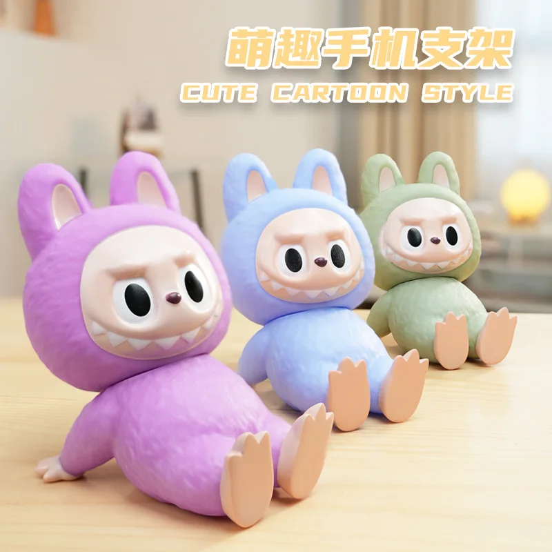 New Hot Labubu Vinyl Doll Tabletop Accessories Cartoon Mobile Phone Stand Kid Toys Children Gift Children's Room Decoration