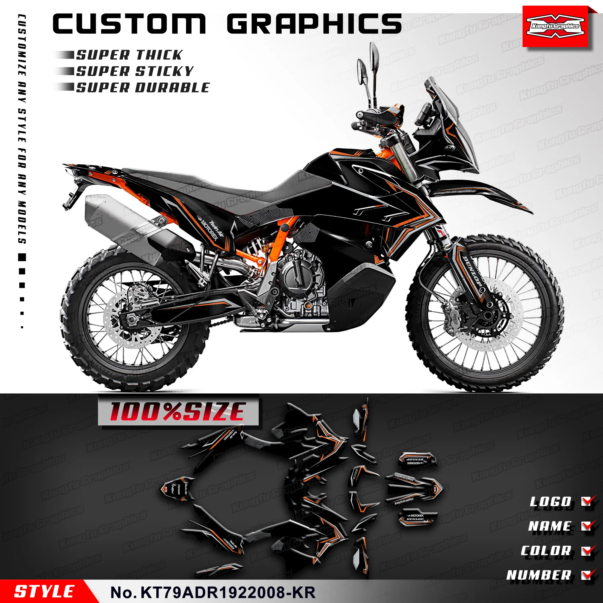 

KUNGFU GRAPHICS Durable Vinyl Wrap for KTM 790 890 Adventure R 2019 2020 2021 2022 Black, Style No.KT79ADR1922008-KR