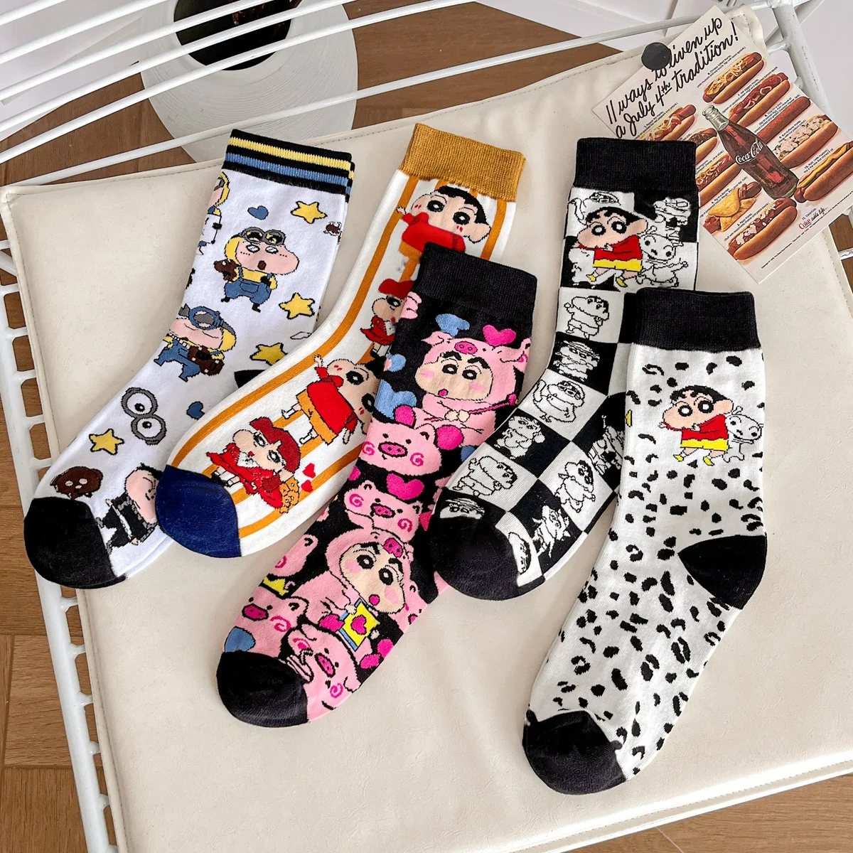 

5 pairs of cartoon socks - fine-ply cotton mid-calf women's socks with cartoon patterns
