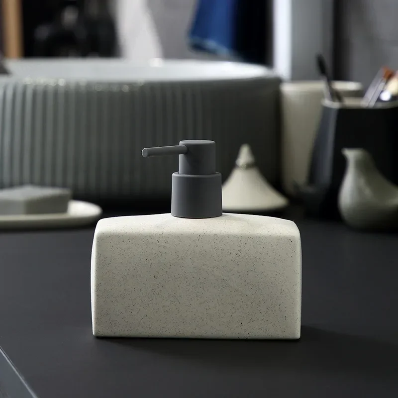Simple Rectangle Ceramic Portable Soap Dispenser Lotion Bottle Hand Sanitizer Bottle Container Divide Empty Bottles for Bathroom