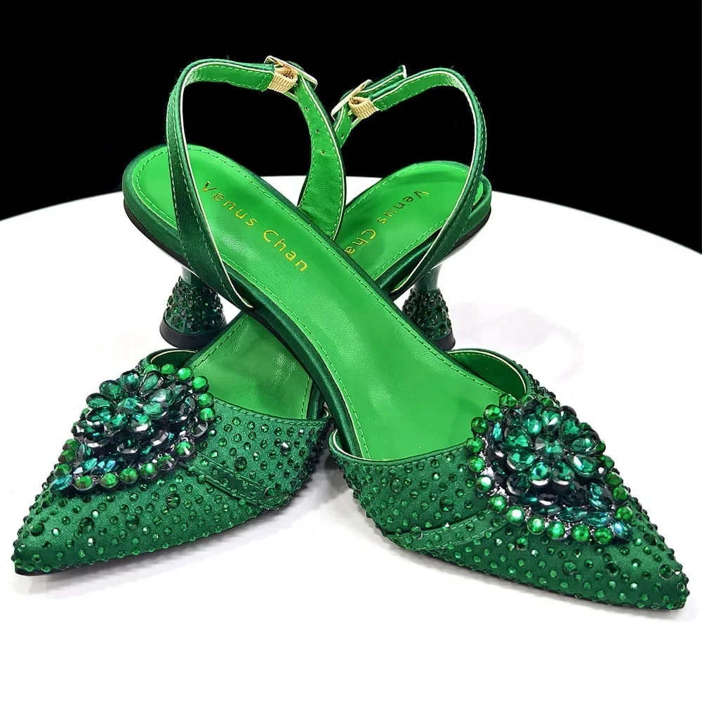 Crystal Rhinestone Heels & Clutch Bag Set Pointed Slingback Heels Women Wedding Prom Party Elegant Formal Matching Shoe Purse