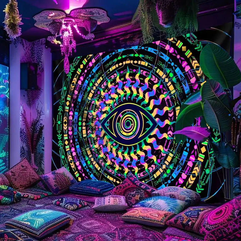 VIKAMA Devil's Eye Mandala Tapestry Colorful Geometric Tribal Totem Wall Hanging Bohemian Bedroom Decor