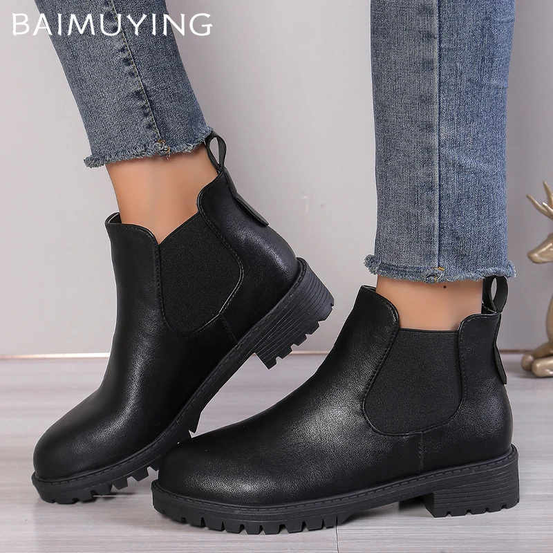 Leather Women Flat Snow Ankle Boots Classic Chelsea Boots Winter New Retro Shoes 2024 Trend Designer Gladiator Botas De Mujer