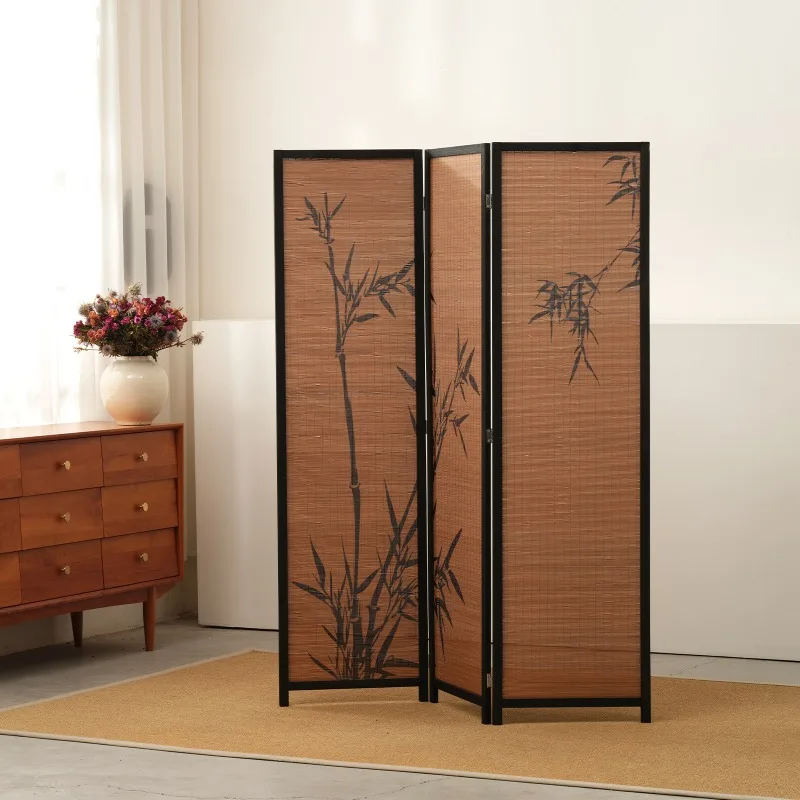 Foldable screen partition entrance entrance living room tea house national style bamboo shadow decorative wall bamboo weaving en