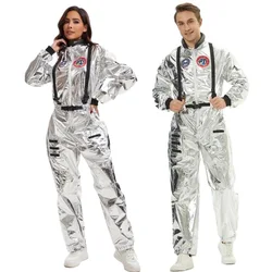 Zawaland Halloween Astronaut Costume Adult Women Men Jumpsuit Dress Up Silver Flight Space Suit Clothing Cosplay Costumes