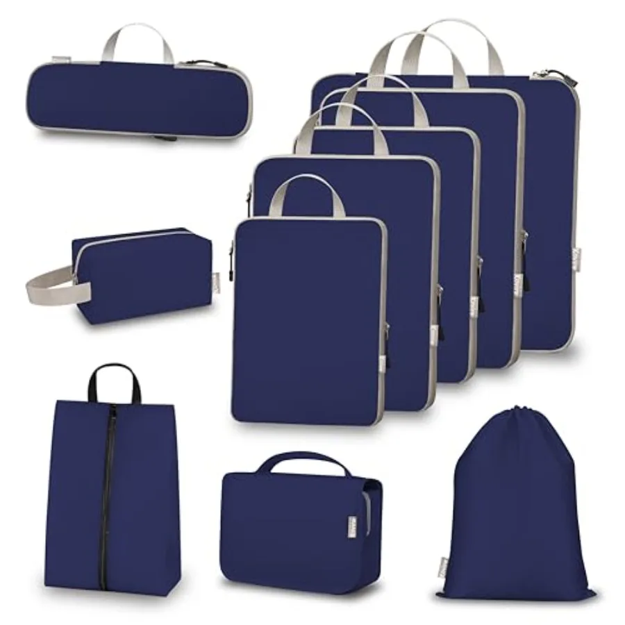 

Compression Packing Cubes for Travel Set of 10 Expandable Luggage Organizers with Shoe Bag Lightweight Water-Resistant Suitcase