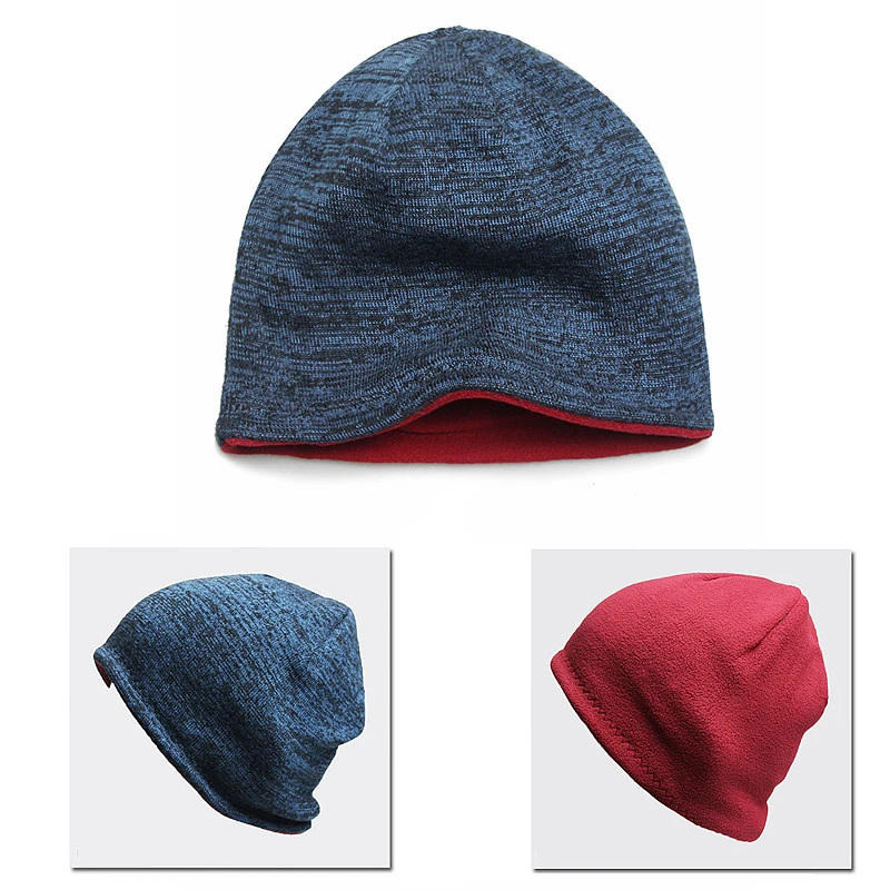 Men\'s trendy warm ski beanie hat women\'s new outdoor fashion double-sided wearable thick autumn and winter knitted pullover hat