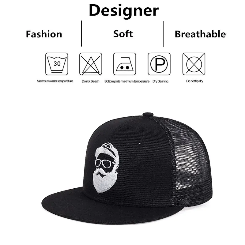 Unisex Uncle Beard Embroidery Hip-hop Net Hats Outdoor Adjustable Casual Baseball Caps Sunscreen Hat