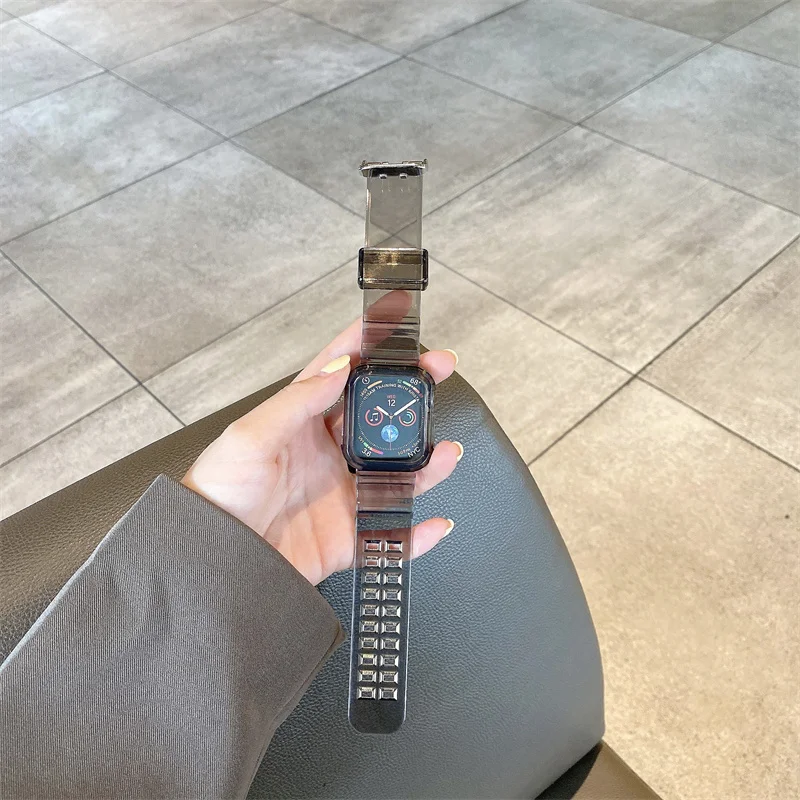 Pulseira de plástico transparente para Apple Watch, Glacier Band e Case para iWatch Series 8, 7, 6, SE, 5, 4, iWatch 3, 38mm, 40mm, 49mm, 45 milímetros, 42 milímetros, 41 milímetros