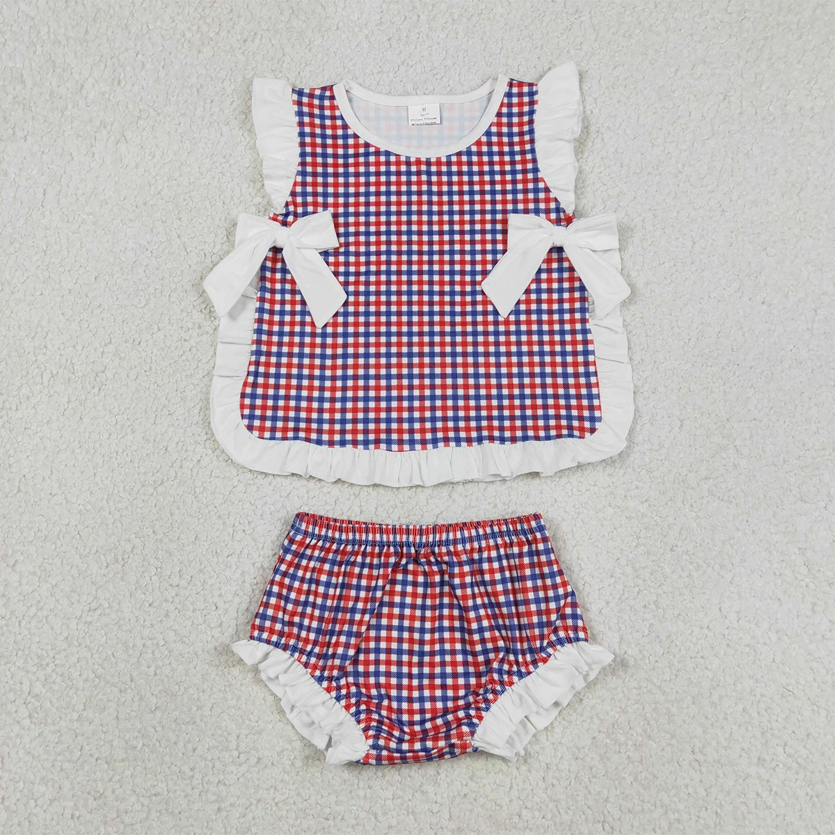 Baby Clothes Sibling Boys Girls Bows Checkered Tunic Bummies Sets Infant Toddler Shrit Bloomers Princess Outfit Wholesale