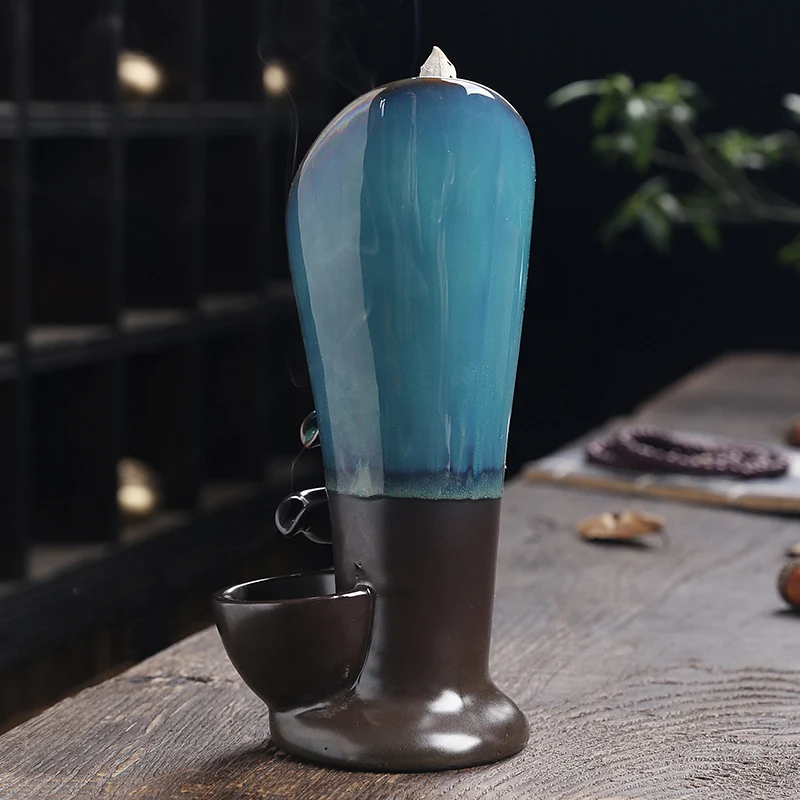 Handmade Torch Design With 100 Cones Waterfall Incense Home Decor Holder Portable Ceramic Censer