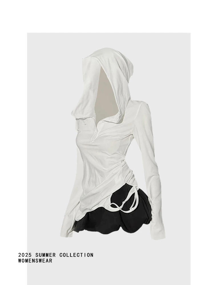 American Sle Hot Girl Semi-Ongeknoopt Lange Sve T-shirt Dames Vroege Herfst Klein Gat Ontwerp Afslanken Veelzijdig Tot...