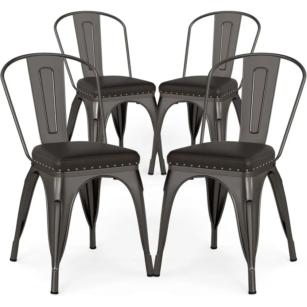 

Набор металлических обеденных стульев (4 шт.), 18,5 дюймов, складные, в индустриальном стиле, кухонные стулья Tolix с подушками, съемные, с высокой спинкой или без спинки.