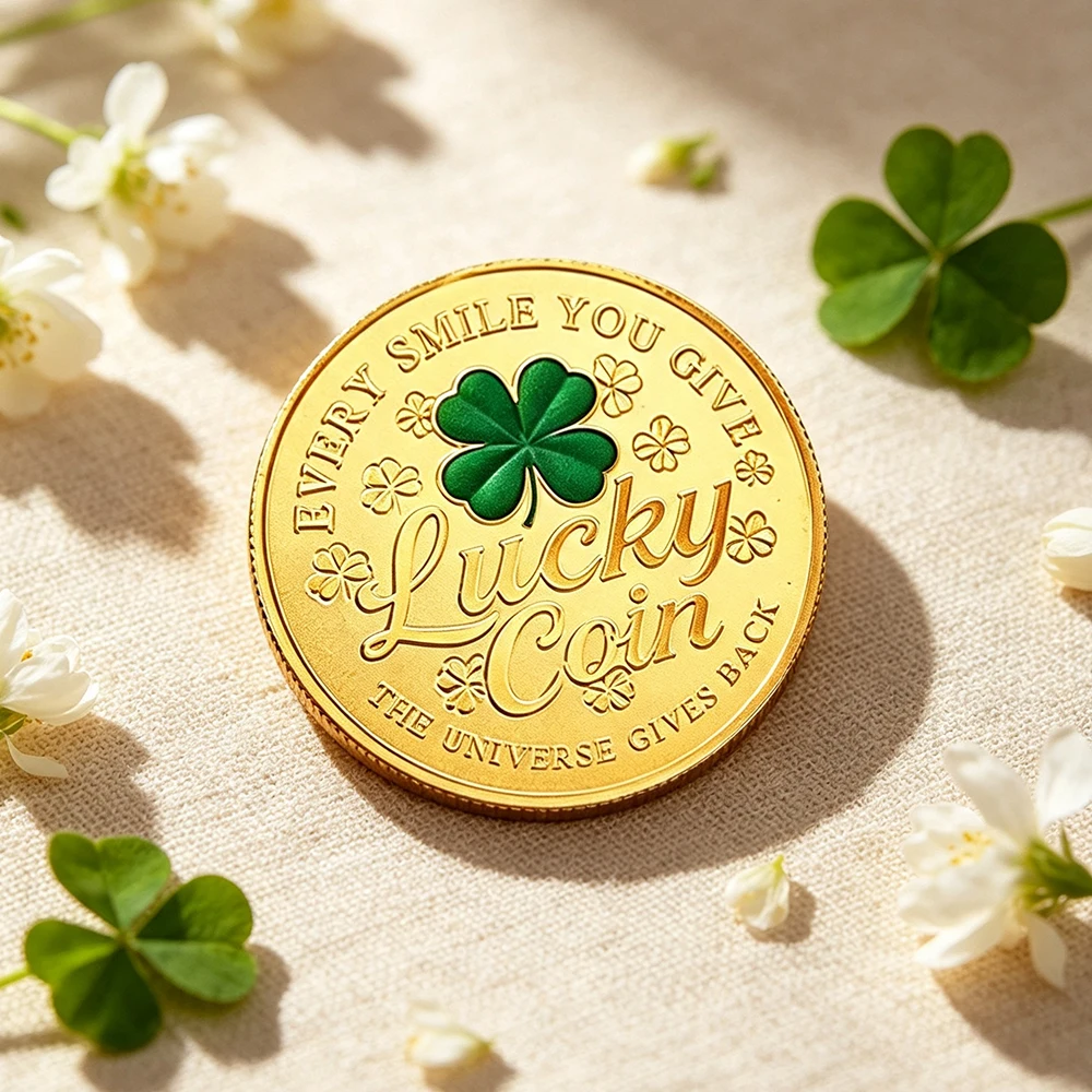 1pc Four Leaf Clover Lucky Affirmation Coin Good Luck Pocket Coin Spiritual Positive Affirmation Collectible Token Souvenir Gift