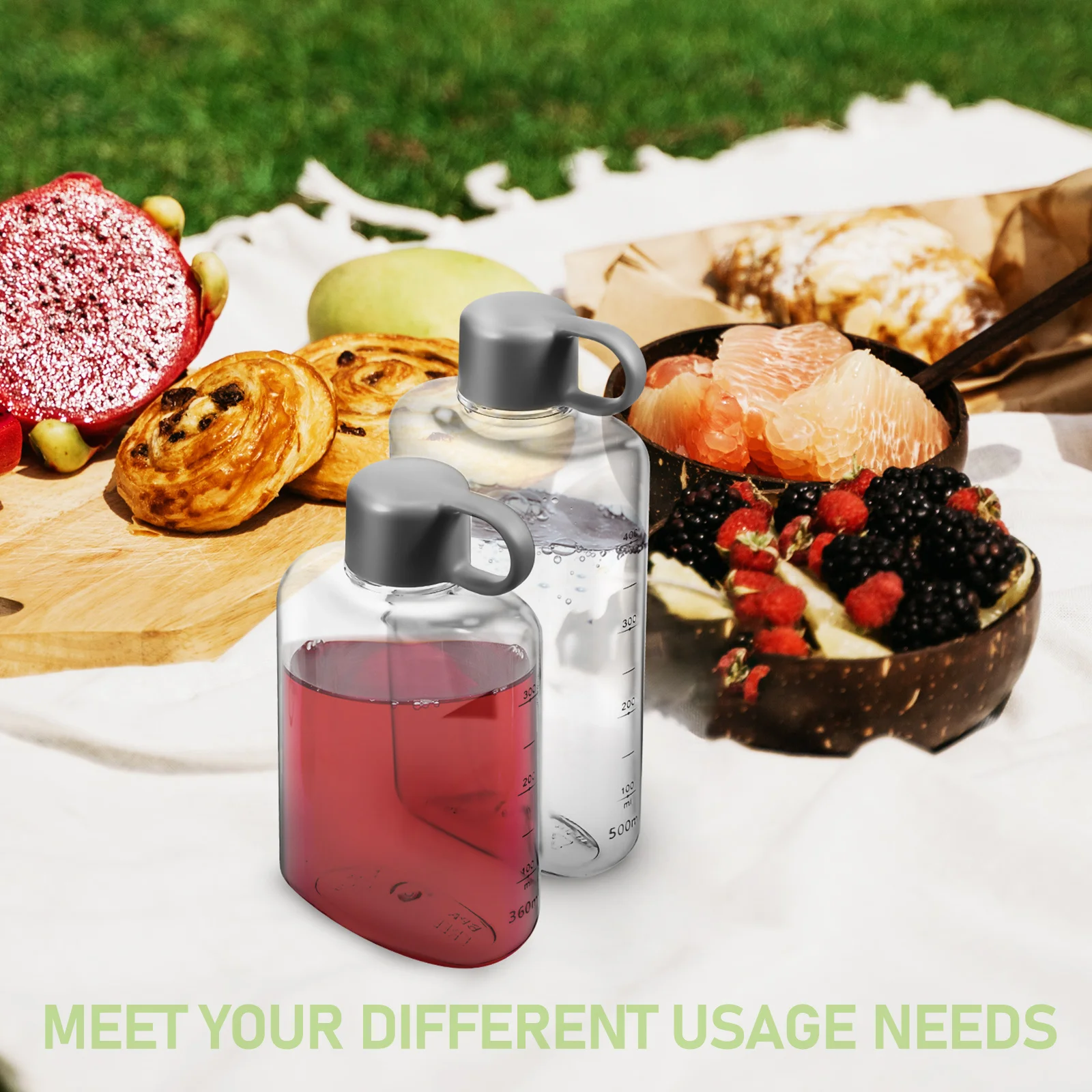 

2Pcs Portable Flat Water Bottle Transparent Tritan Leak Proof for Travel Gym Fitness Outdoor Sports Flat Water Bottle