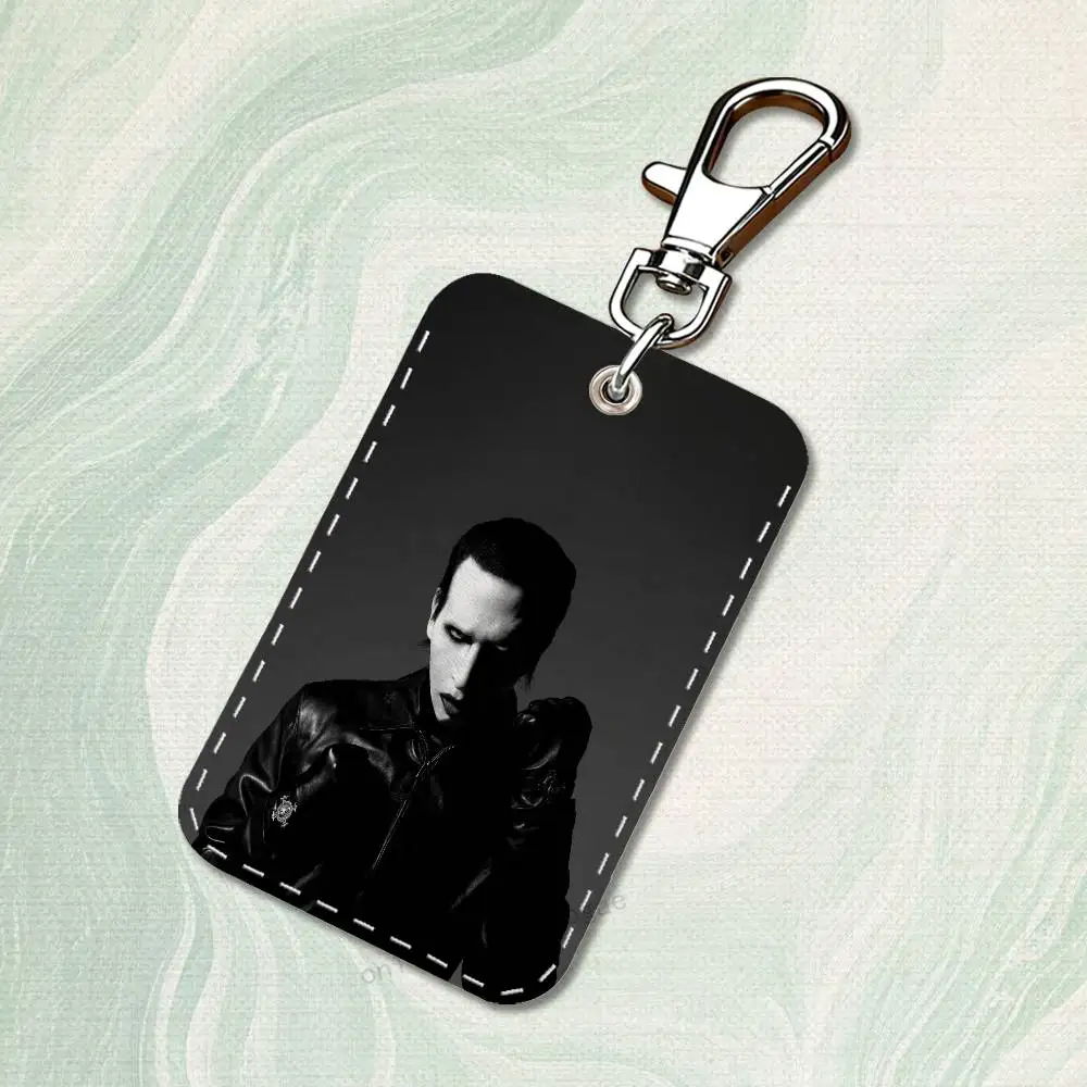 Étui pour cartes rectangulaire chanteur m-marilyn m-manson, porte-clés, sac pour cartes d'accès, porte-clés, porte-cartes en cuir, porte-clés d'accès