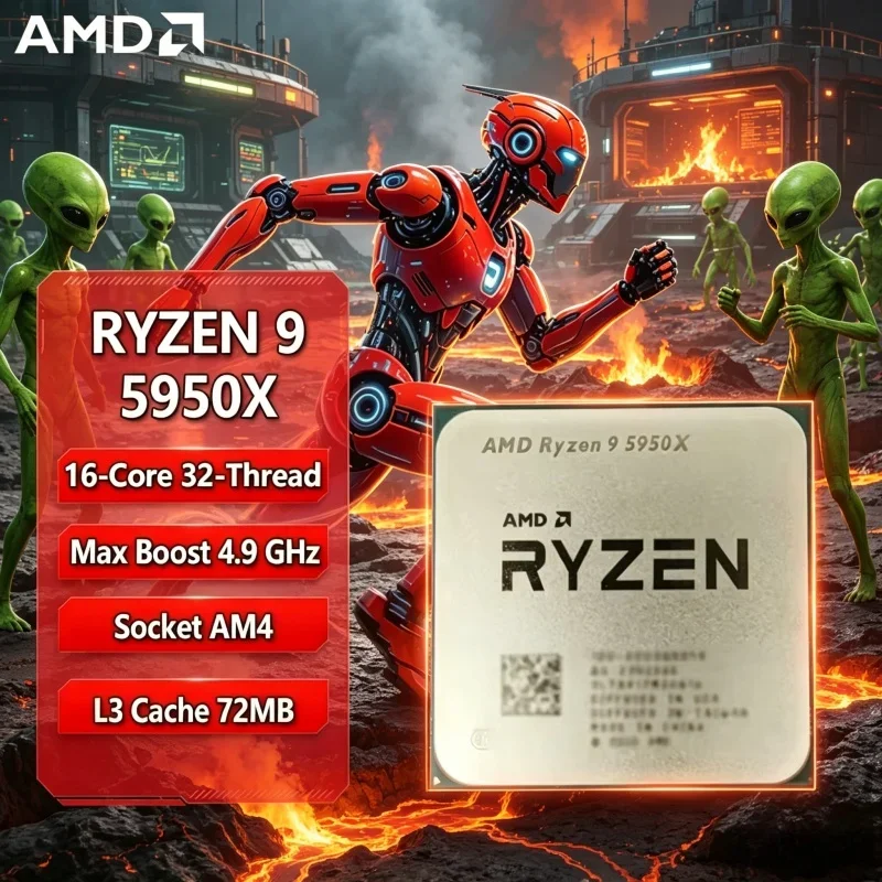 

New AMD Ryzen 9 5950X R9 5950X 16-Core 32-Thread 3.4GHz(4.9GHz) Zen3 AM4 105W Without Cooler Loose