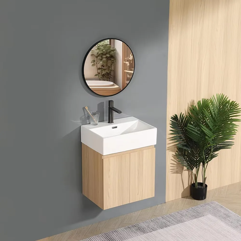 Wall mounted ceramic washbasin, hanging rectangular ceramic bathroom sink, with cabinet and dressing table