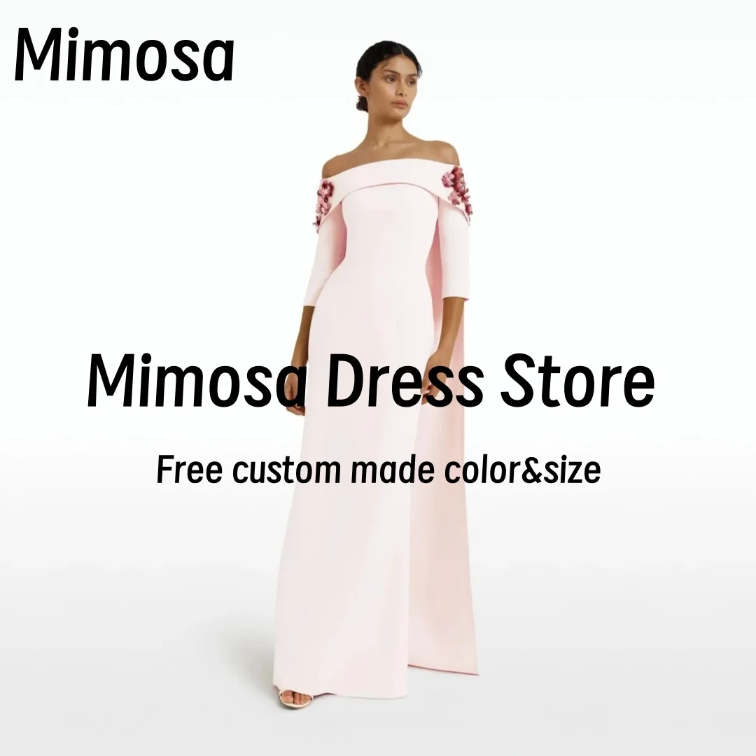 Mimosa Boat Neck Evening Dresses 3D-Flowers Half Sleeves Prom Party Dress Buttons Back Wraps Vestidos Des Noches Customized