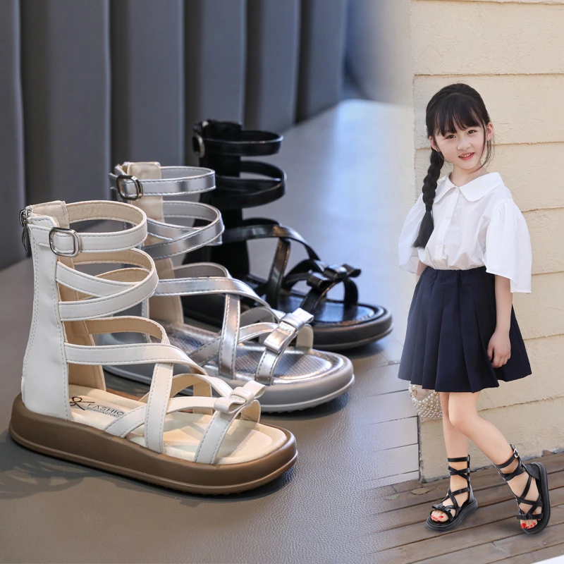 

Children's Gladiator Sandals Summer Woven Hollow-out Girls Fashion Roman Sandals Thick Bottom Trend Kids Causal School Sandals