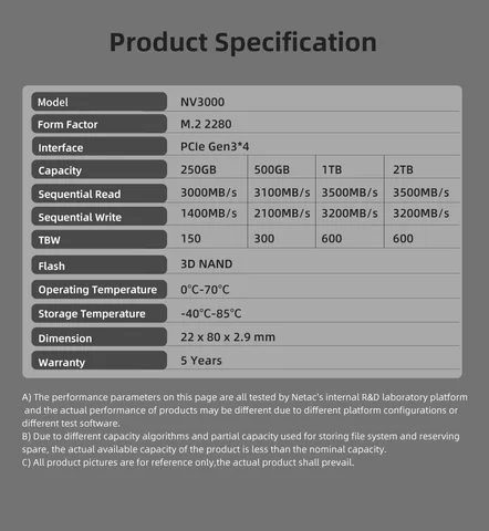 Netac NVMe SSD M2 1 ТБ 2 ТБ 500 ГБ 250 ГБ 3500 МБ/с SSD PCIe3.0 M.2 2280 S Внутренние твердотельные накопители NV3000 для ноутбуков и настольных компьютеров g512 logitech купить - №2