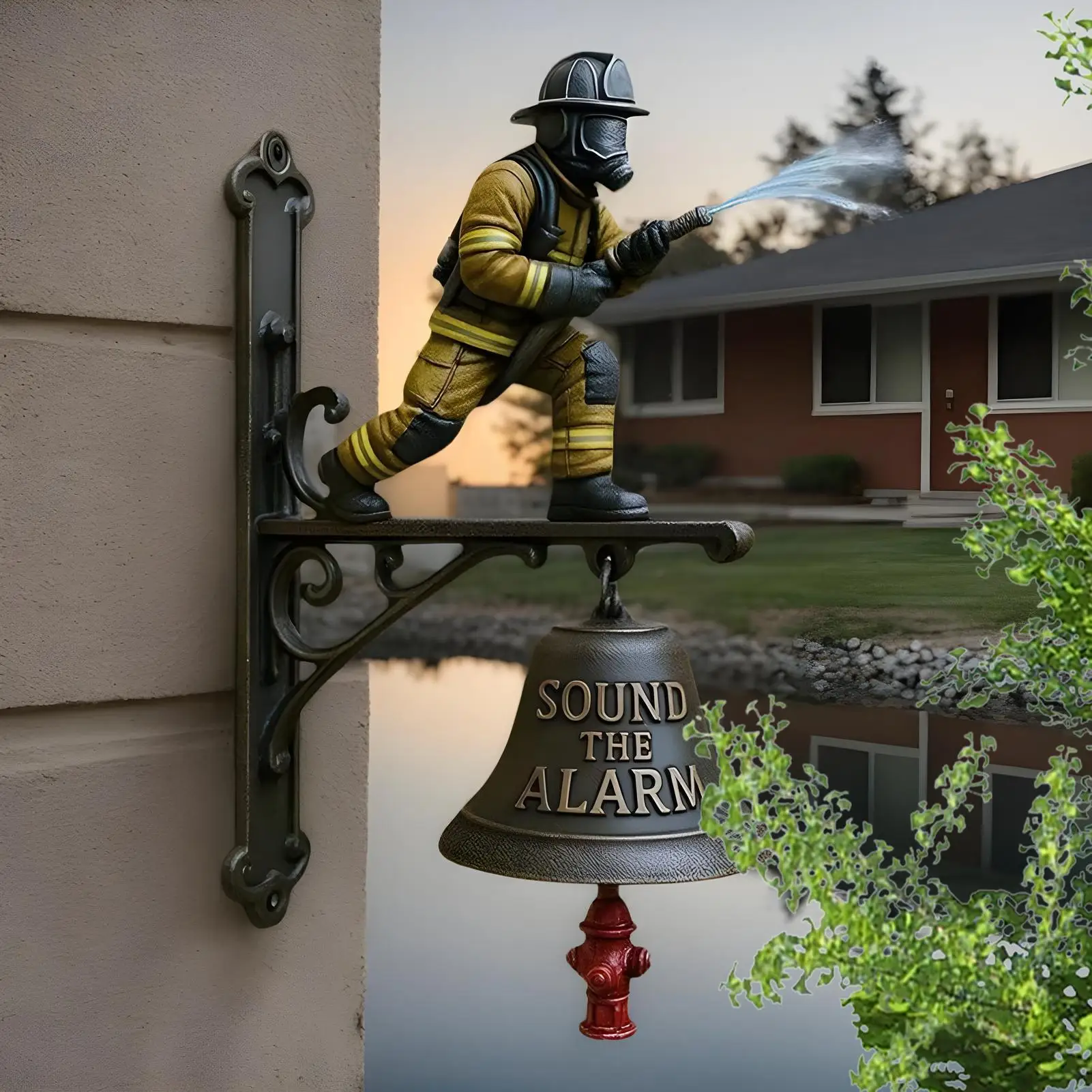 Firefighter Commemorative Doorbell Vintage Loud Alarm Sound Bell Wall Ornament for Porch Home Garden