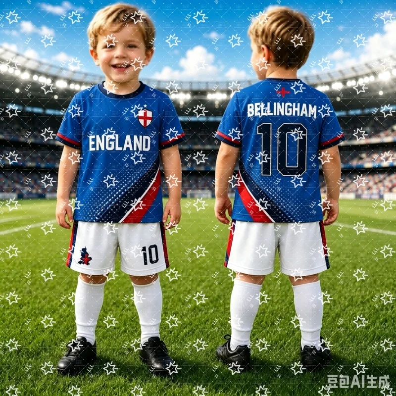 Kids Bellingham 10 England Football Jersey Set Navy Short Sleeve Soccer Shirt + White Shorts Piece Children Fan Sport Outfit