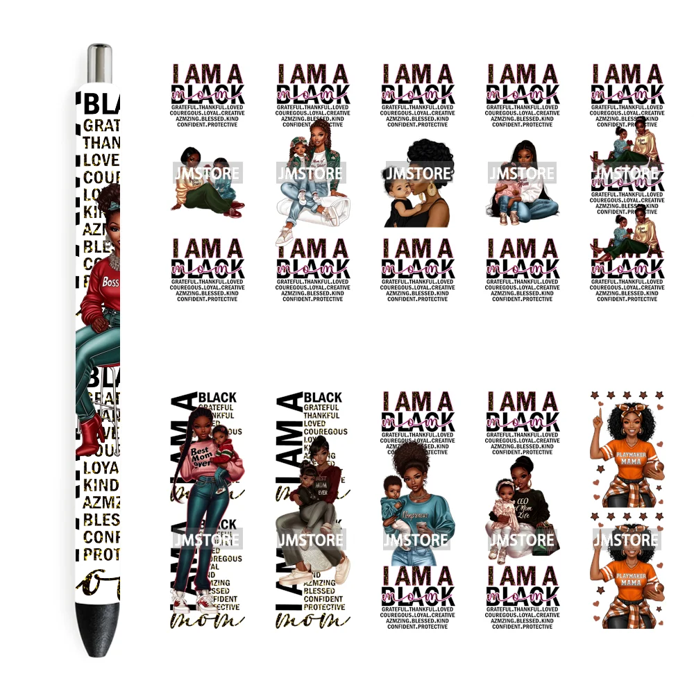 Happy Mother’s Day Black Mom UV DTF Stickers Wraps Good Quality Ready To Apply Durable Transfer Stickers Decals For Pen