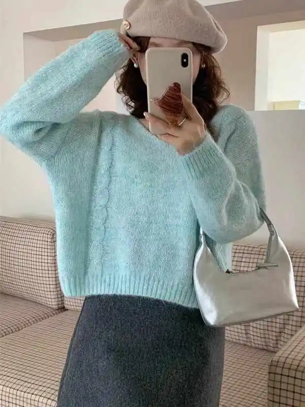 Suéter De punto para Mujer, jerséis nuevos De manga larga con cuello en V, suéter De punto informal, Jersey, Tops para Mujer, prendas De punto, suéteres De Mujer Q951