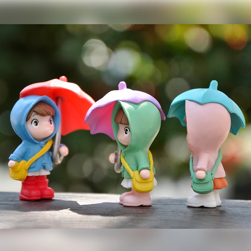 Cute Raincoat Umbrella Boy Girl Doll Small Ornament Desktop Decoration Doll Accessories Gift Children's Toys Micro Landscape