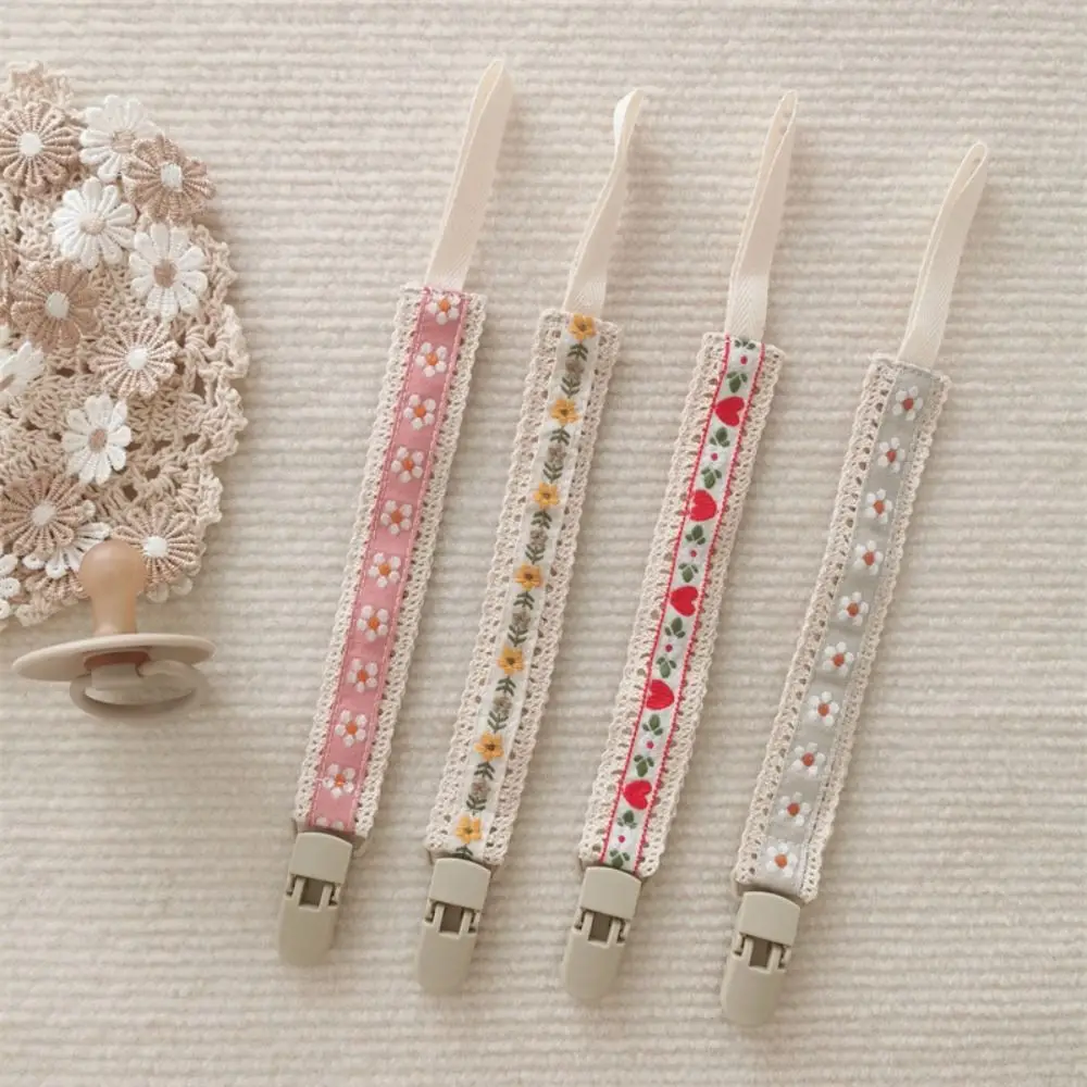 Ethnic Style Baby Cloth Pacifier Chain Embroidery Floral Adjustable Soother Holder Teether Straps Dummy Clips