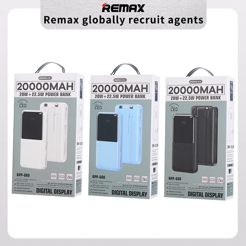 REMAX 20000 mAh Power Bank Szybkie ładowanie Ładowarka do iPhone 15 Pro MAX 14 13 12 11 Samsung Xiaomi Huawei Przenośny Powerbank 22,5 W