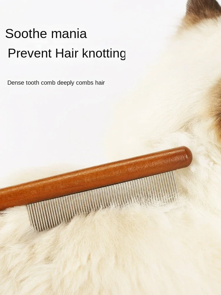 Cat Comb Stainless Steel Pet Hair Remover Wooden Handle Solid Cat Hair Comb Pet Grooming Dog Brush Cleaning Tool Pets Supplies