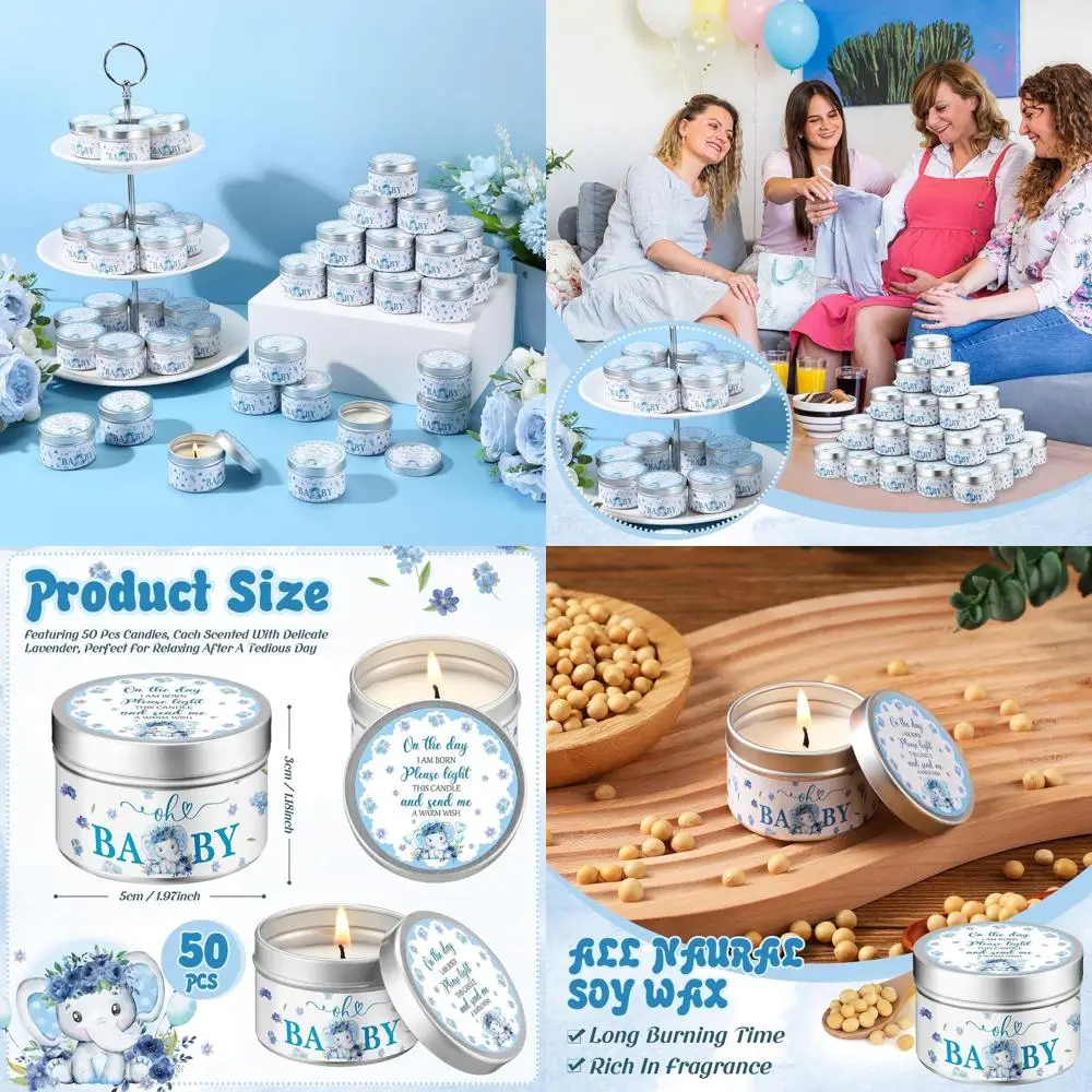 

50 ароматизированных лавандовыми свечей для детского праздника - сувениры для вечеринки по определению пола ребенка в деревенском стиле с изображением слонов