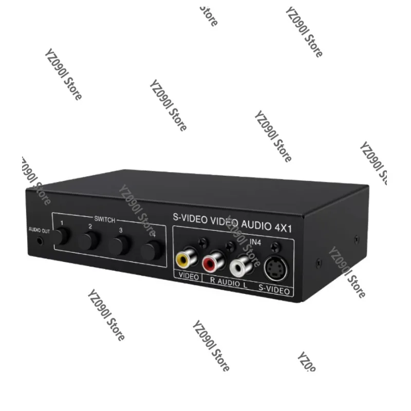 4 In 1 Out S-Video Splitter AV Audio Video Switcher with 3.5mm Audio Port
