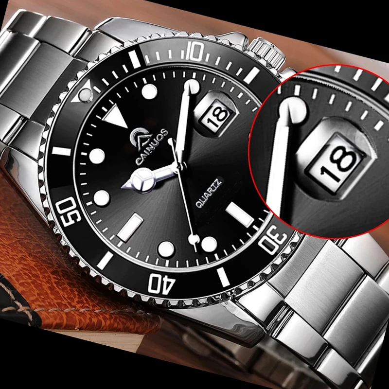 남성용 시계 쿼츠 그린 고스트 다이버 시리즈 스테인레스 스틸 시계 방수 달력 시계 비즈니스 럭셔리 시계 Reloj Hombre