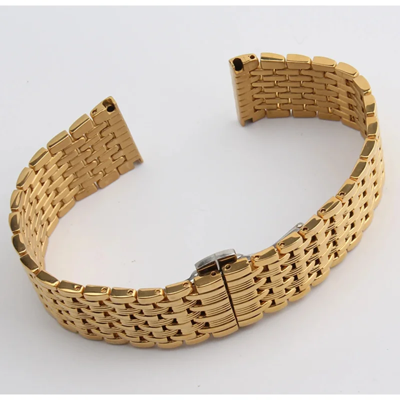 Ремешок для часов, браслет из натуральной нержавеющей стали, 14 мм, 16 мм, 18 мм, 20 мм, 22 мм, мужской ремешок для наручных часов, аксессуары, складная пряжка, ремешок для часов, ЗОЛОТОЙ