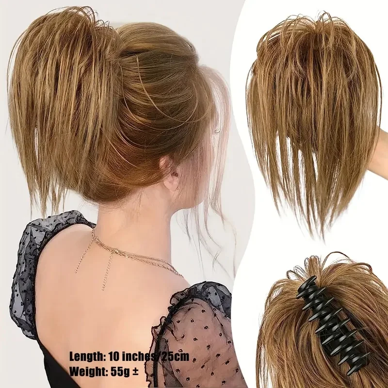 สวมใส่ง่าย Messy Bun ผมชิ้นธรรมชาติ Wavy Claw คลิปใน Buns ผมผู้หญิง Chignon ผมสังเคราะห์ Bun Extension ง่ายรูปแบบ