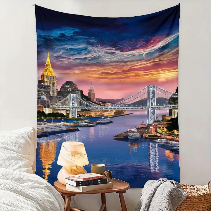 1PC San Francisco Bridge Art Print Backdrop Banner, Bedroom Living Room Photo Background, Polyester, Home Decor, Wall Art