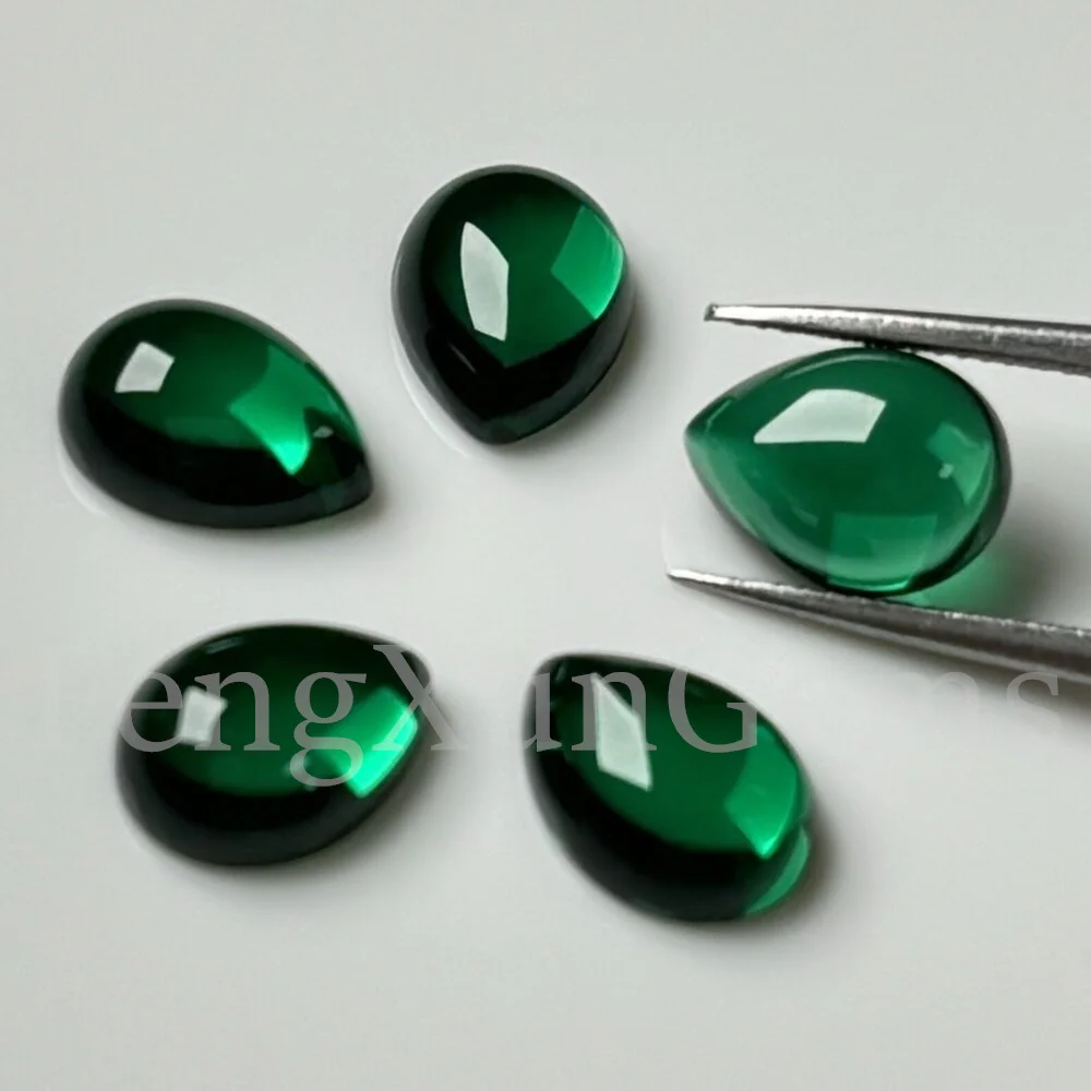 

Heat resistant Green nano Pear shape flat Back cabochon loose synthetic nano gemstone for jewelry DIY