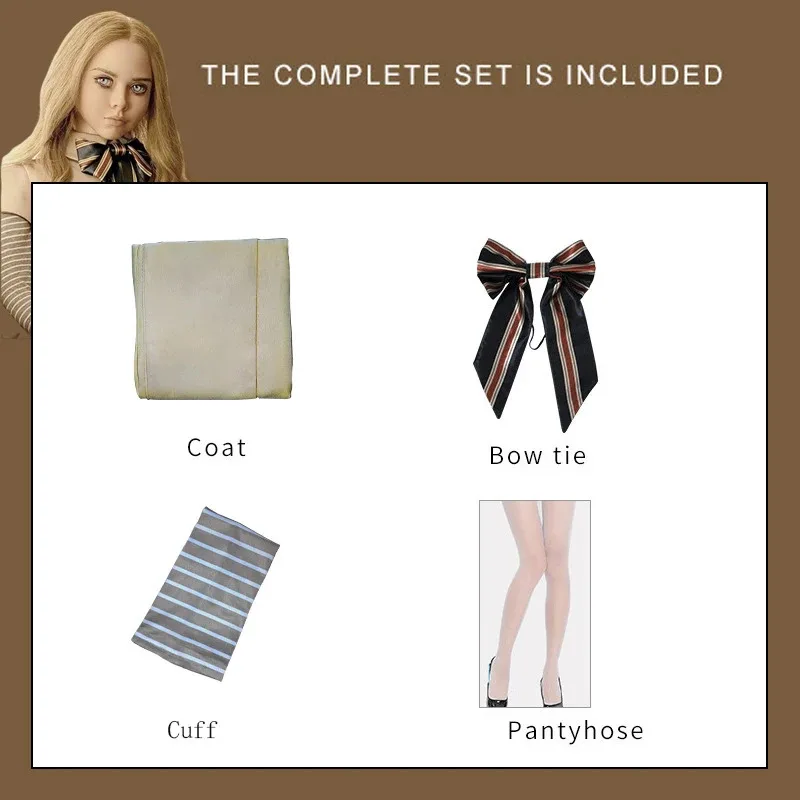 25COSM3gan أزياء تنكرية فستان ميغان Ai دمية الروبوتات تنورة الجوارب العليا الفيلم الرهيب M3gan فستان تنكري للأطفال الزي للفتيات