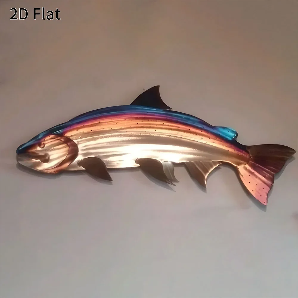 CIFBUY 1pc Rainbow Trout Metal Wall Decor, Fishing Themed Wall Art for Home Bar Office, Rustproof Indoor Outdoor Hanging Plaque