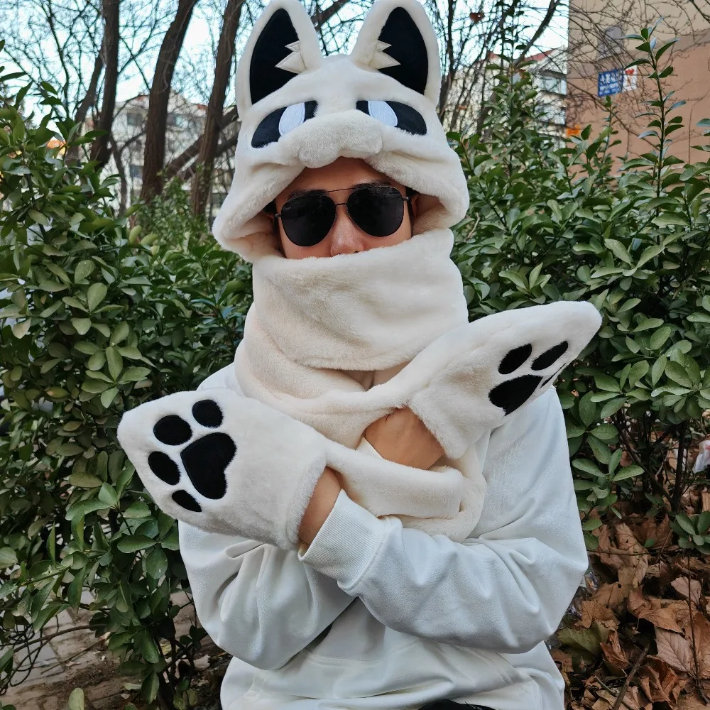 Changed Squid Dog Hooded Scarf Glove Tail