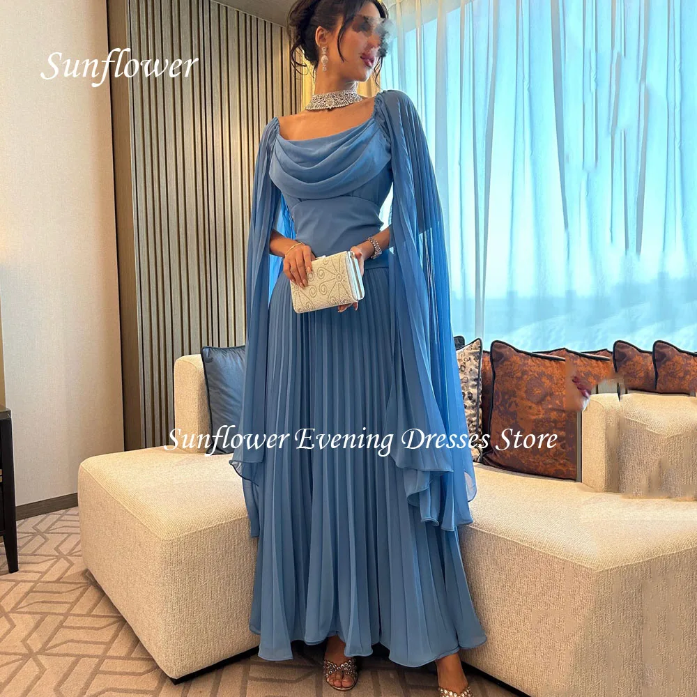 

Sunflower Square Collar Prom Gown Pleat A-LINE Evening Dress Slim Chiffon Party Dress 2023 Backless Ankle-Length Prom Dress