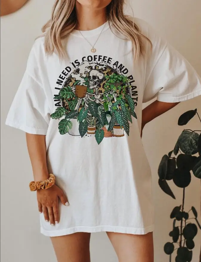 Skull Plant O-Neck T-Shirt Short-Sleeved Tops For Women Summer Funny Printed Round Neck Pullover T Shirt Street Casual Women Tsh