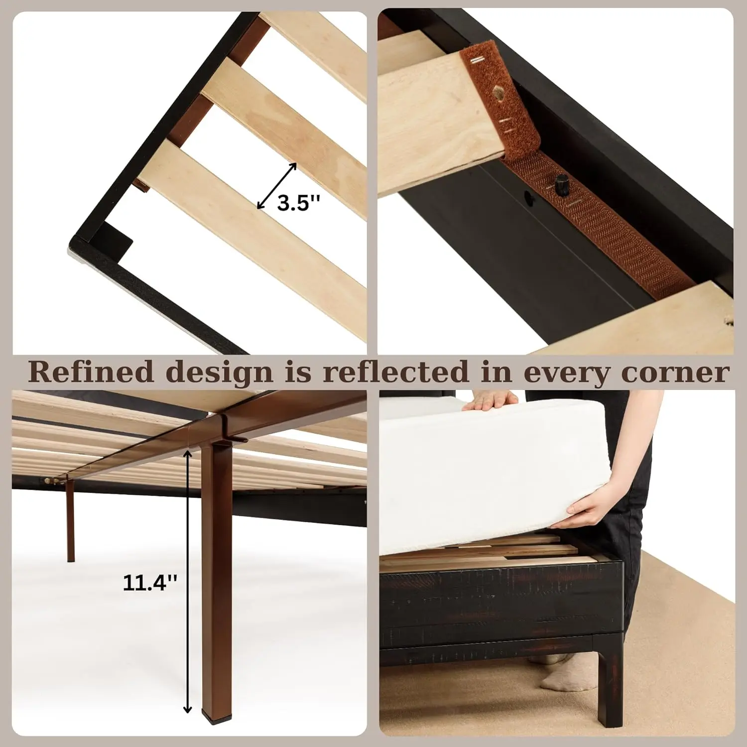 14 Inch Deluxe Bed Frame with Headboard, Rustic & Scandinavian Style with Solid Acacia Wood, No Box Spring Needed King